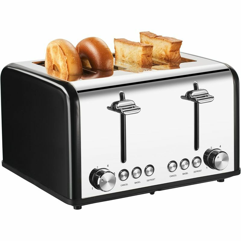 ポップアップトースター4枚焼ステンレスToaster4Slice,CUSIBOXStainlessSteelToasterwithBAGEL/DEFROST/CANCELFunction,ExtraWideSlotsFourSliceBreadBagelToaster,1650W,Black家電