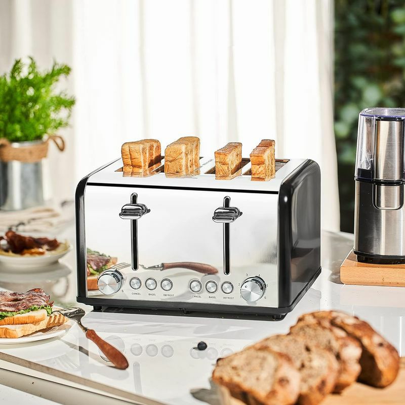 ポップアップトースター4枚焼ステンレスToaster4Slice,CUSIBOXStainlessSteelToasterwithBAGEL/DEFROST/CANCELFunction,ExtraWideSlotsFourSliceBreadBagelToaster,1650W,Black家電