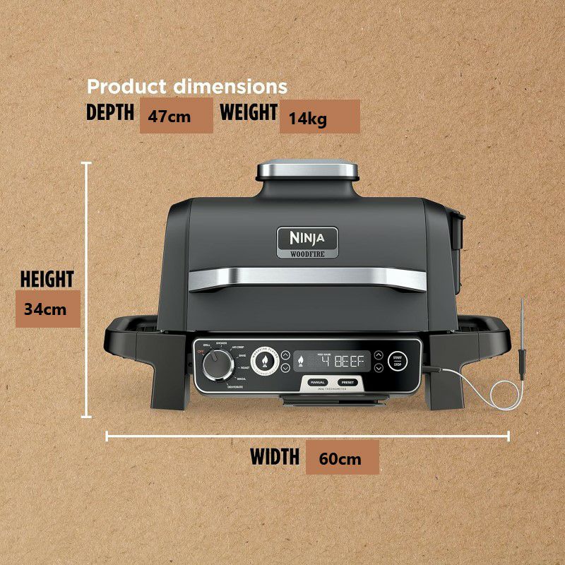 グリル&スモーカー７機能温度計付きポータブル屋外グリル電気グリルNinjaWoodfirePro7-in-1Grill&SmokerwithThermometerOG751BRN家電