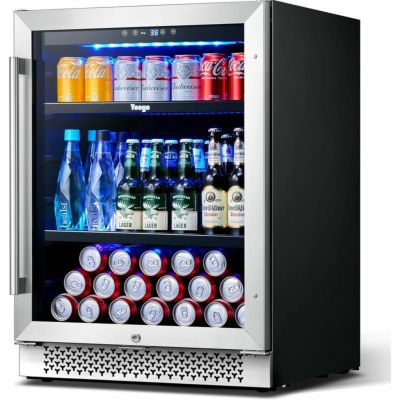 冷蔵庫 180缶 ビルトイン可 アンダーカウンター 幅60cm 130L ガラスドア ステンレス Yeego 24 Inch Beverage Refrigerators 180 can Beer Fridge Beverage Cooler with Reversible Double-Layer Tempered Glass Door