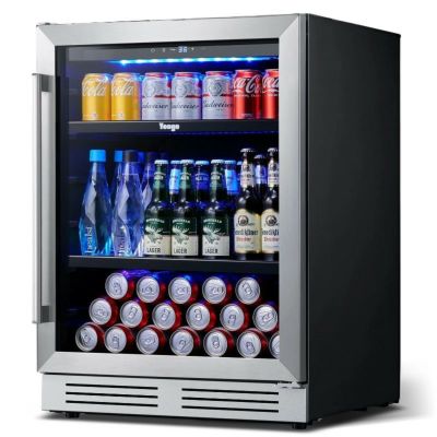 冷蔵庫 180缶 ビルトイン可 アンダーカウンター 幅60cm 130L ガラスドア ステンレス Yeego 24 Inch Beverage Refrigerators 180 can Beer Fridge Beverage Cooler with Reversible Double-Layer Tempered Glass Door