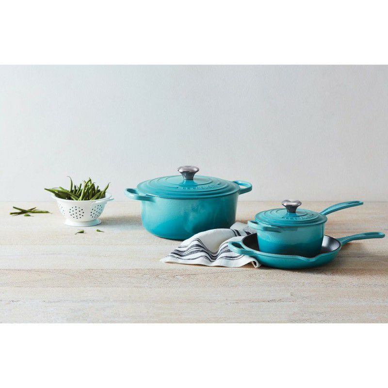 ルクルーゼクックウェア鍋フライパン3点セットカリビアンブルーLeCreuset5PieceSignatureEnameledCastIronCookwareSet,Caribbean