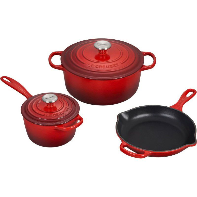 【送料無料】LeCreusetルクルーゼキャストアイアンクックウェア3点セットオレンジLeCreuset5-PieceEssentialCastIronCookwareSet