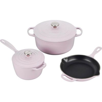 ル・クルーゼ ルクルーゼ クックウェア 鍋 フライパン 3点セット シャロット Le Creuset 5 Piece Signature  Enameled Cast Iron Cookware Set, Shallot | アルファエスパス