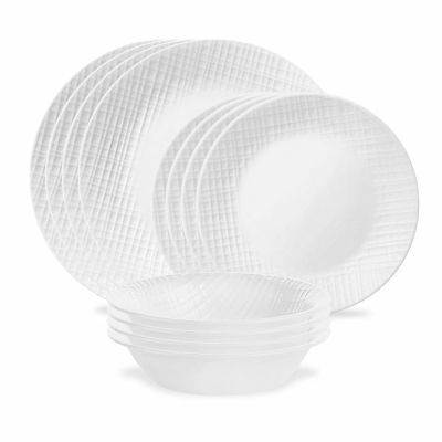 コレール 食器 ディナーウェア 4組 12点セット リネン織 Corelle Linen Weave 12-piece Dinnerware Set, Service for 4