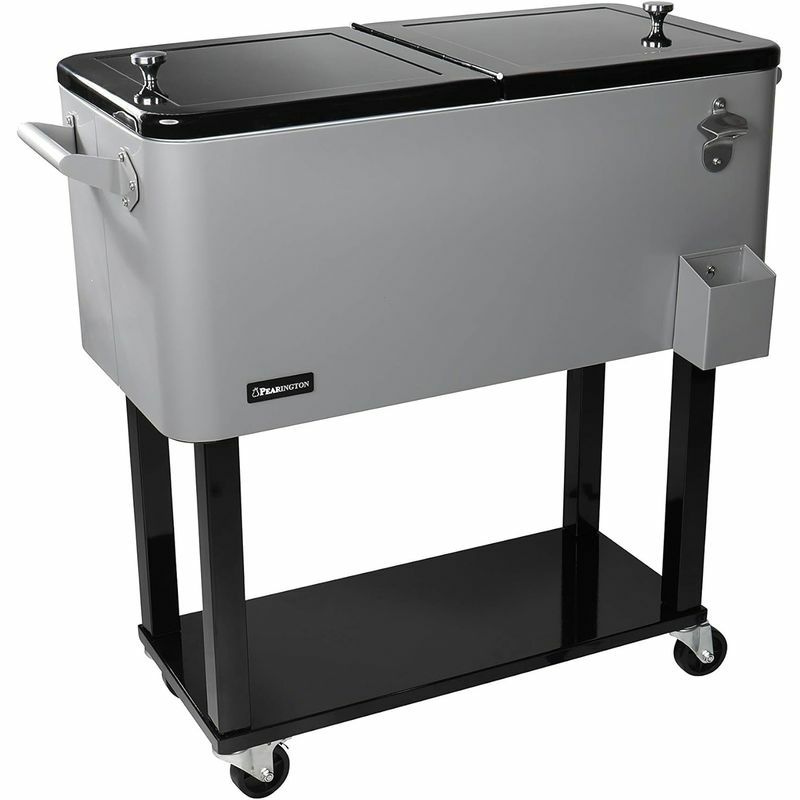 カート型クーラーボックス76Lシルバー栓抜き付Nattork80QuartRollingCoolerCartforOutdoorPatioDeckParty,PortablePartyBarColdDrinkBeverageCart,IceChestwithShelf,WaterPipeandBottleOpener