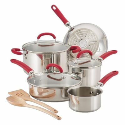 レイチェル・レイ 鍋 フライパン セット ステンレス IH対応 シリコンハンドル 食洗機対応 Rachael Ray Create Delicious  Stainless Steel Cookware Set, 10-Piece Pots and Pans Set | アルファエスパス