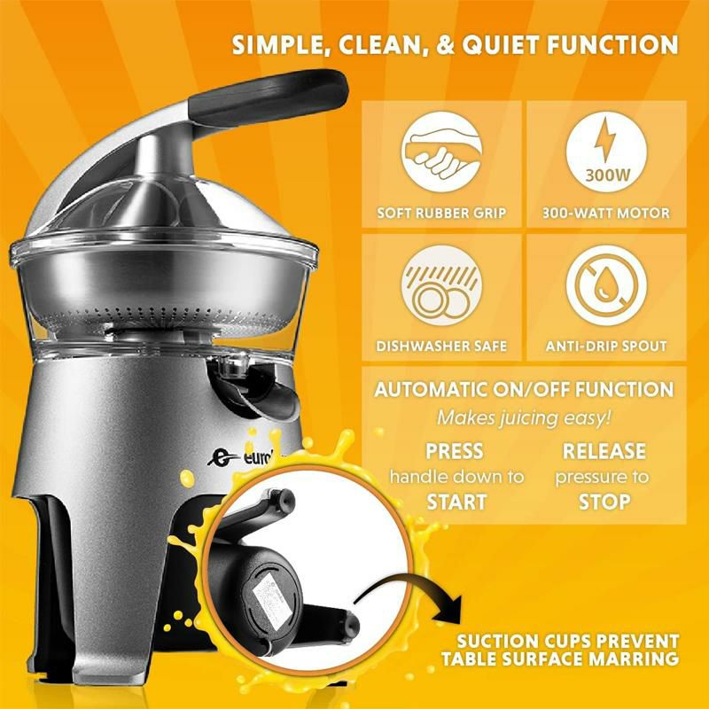 シトラスジューサーステンレス電動スクイーザーEuroluxDieCastStainlessSteelElectricCitrusJuicerSqueezer,forOrange,Lemon,Grapefruit|300WattsofPower,With2StainlessSteelFilterSizesforPulpControl家電