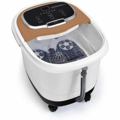 フットバス 足湯 スパ 電動ローラー タイマー 温度調節 キャスター付 加温 バブル 泡 Giantex Foot Spa, Foot Spa Bath Massager with Heat, Adjustable Water Shower, Motorized Shiatsu Massage Balls, 2 Maize Ro