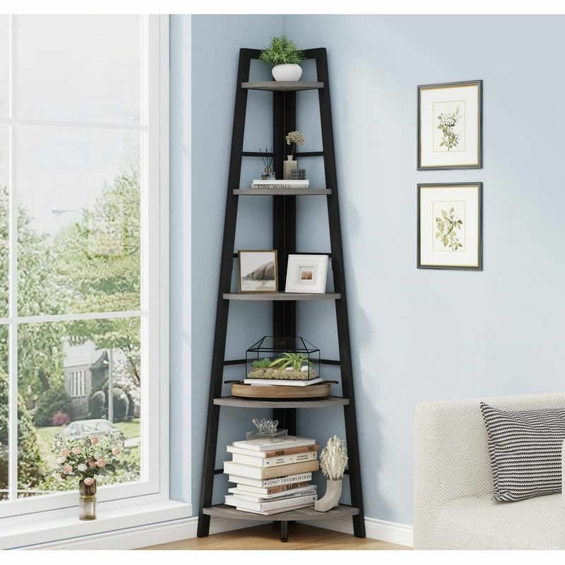 コーナーシェルフ木製ラック5段棚ディスプレイSpringSun5-TierCornerLadderWoodShelf,DisplayRackMultipurposeBookshelfandPlantStandforLivingRoomandOffice