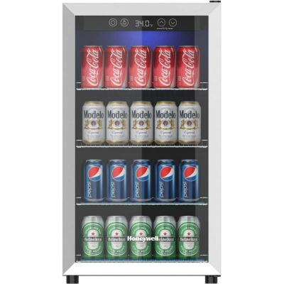 冷蔵庫 115缶 ステンレス 3枚ガラスドア 庫内LED ビバレッジセンター  Honeywell Beverage Refrigerator and Cooler, 115 Can Mini Fridge with Glass Door for Soda Beer or Wine for Office or Bar with Adjustabl