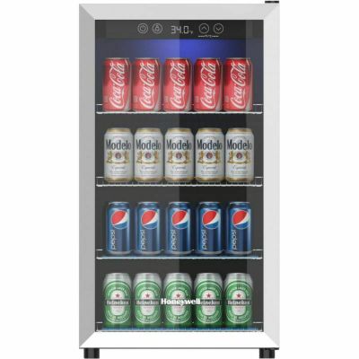 冷蔵庫 115缶 ステンレス 3枚ガラスドア 庫内LED ビバレッジセンター  Honeywell Beverage Refrigerator and Cooler, 115 Can Mini Fridge with Glass Door for Soda Beer or Wine for Office or Bar with Adjustabl