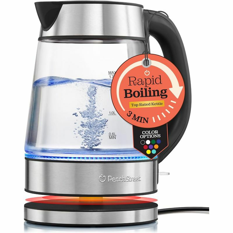 コードレス電気ガラスケトル1.7LZeppoliElectricKettle(BPAFree)-FastBoilingGlassTeaKettle(1.7L)Cordless,StainlessSteelFinishHotWaterKettle