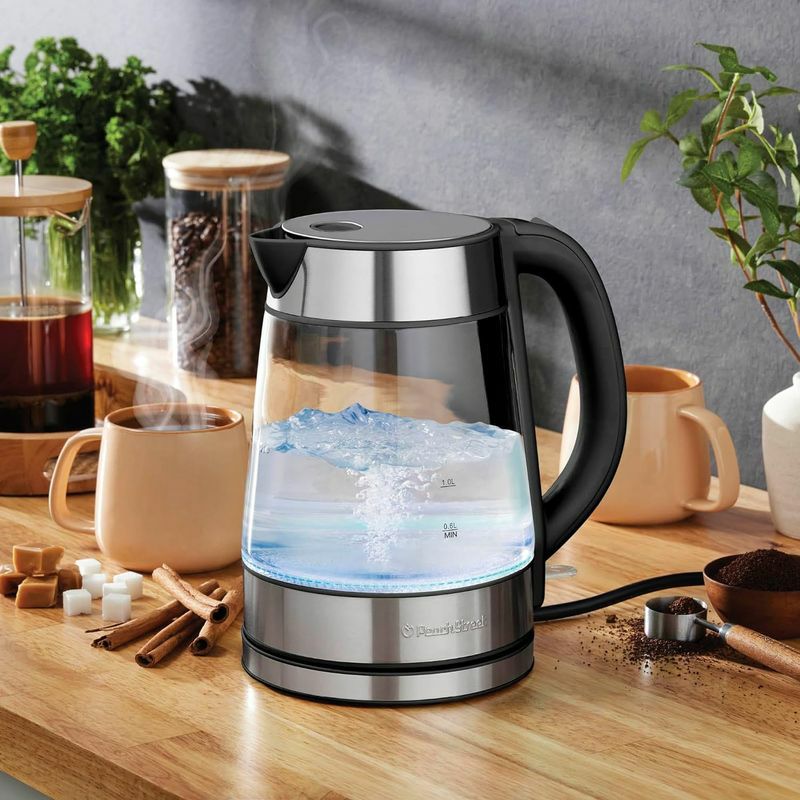 コードレス電気ガラスケトル1.7LPeachStreetSpeed-BoilElectricKettleForCoffee&Tea-1.7LWaterBoiler1500W,BorosilicateGlass,EasyCleanWideOpening,AutoShut-Off,CoolTouchHandle,LEDLight.360°Rotation,BoilDryProtection家電