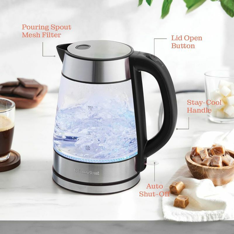 コードレス電気ガラスケトル1.7LPeachStreetSpeed-BoilElectricKettleForCoffee&Tea-1.7LWaterBoiler1500W,BorosilicateGlass,EasyCleanWideOpening,AutoShut-Off,CoolTouchHandle,LEDLight.360°Rotation,BoilDryProtection家電