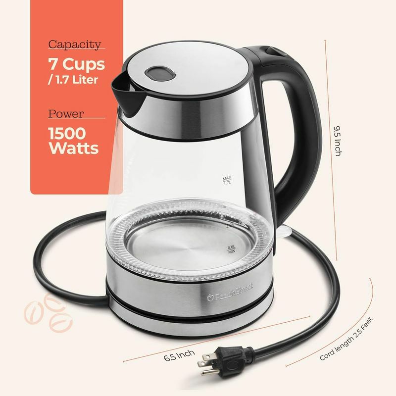 コードレス電気ガラスケトル1.7LPeachStreetSpeed-BoilElectricKettleForCoffee&Tea-1.7LWaterBoiler1500W,BorosilicateGlass,EasyCleanWideOpening,AutoShut-Off,CoolTouchHandle,LEDLight.360°Rotation,BoilDryProtection家電