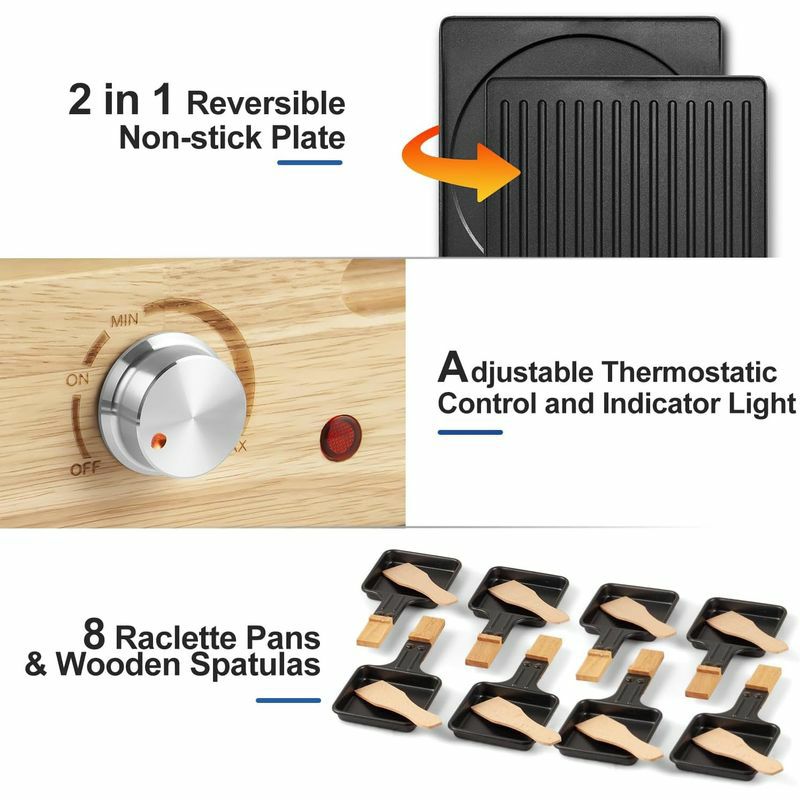 ラクレットグリルリバーシブルプレートストーンプレート石焼8人用MilliardRacletteGrillforEightPeople,IncludesGraniteCookingStone,ReversibleNon-StickGrillingSurface,and8Paddles家電