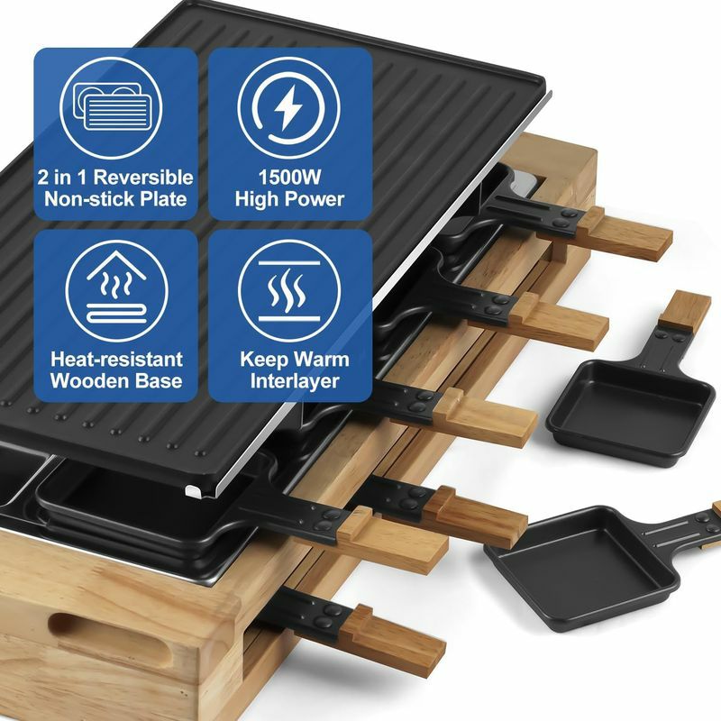 ラクレットグリルバーベキューグリル屋内&チーズラクレットリバーシブルノンスティックプレート8パドル付きCUSIMAXRacletteGrillElectricGrillTablePortable2in1withAdjustabletemperaturecontrol家電