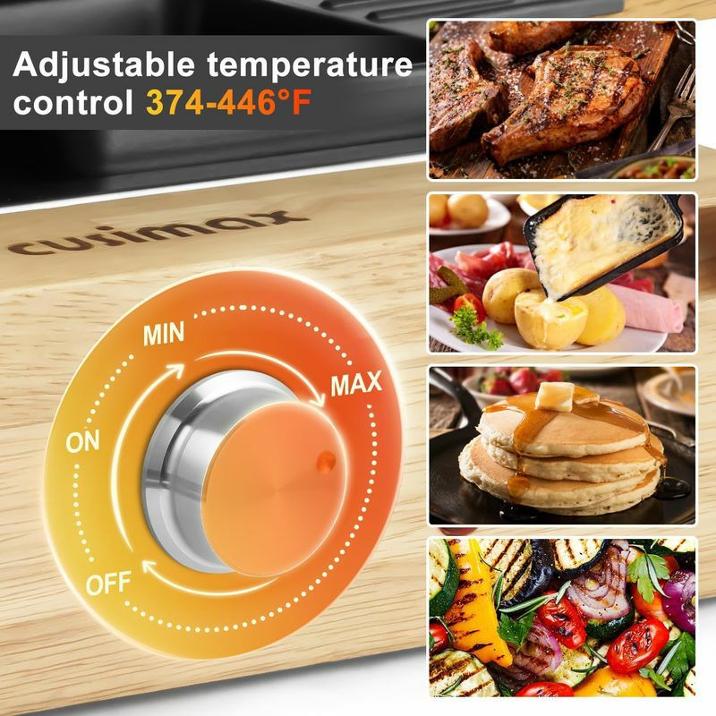 ラクレット電気グリル8トレーリバーシブルプレート木目デザインIndoorGrill,CUSIMAXRacletteTableGrill,1500WElectricGrillKoreanBBQGrillwith2in1ReversibleNon-stickPlate/WoodenBase,PartyGrillwith8Trays&WoodenSpatulas家電
