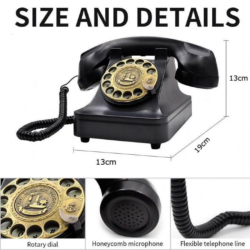 電話ダイヤル式黒電話レトロアンティークビンテージブラックIRISVORotaryDialTelephoneRetroOldFashionedLandlinePhoneswithClassicMetalBell,CordedPhonewithSpeakerandRedialFunctionforHomeandDecor