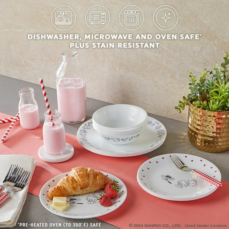 コレールハローキティ食器4組12点セットディナーウェアアメリカ製CorelleHelloKitty,VeryDelicious12-pieceDinnerwareSet,Servicefor4