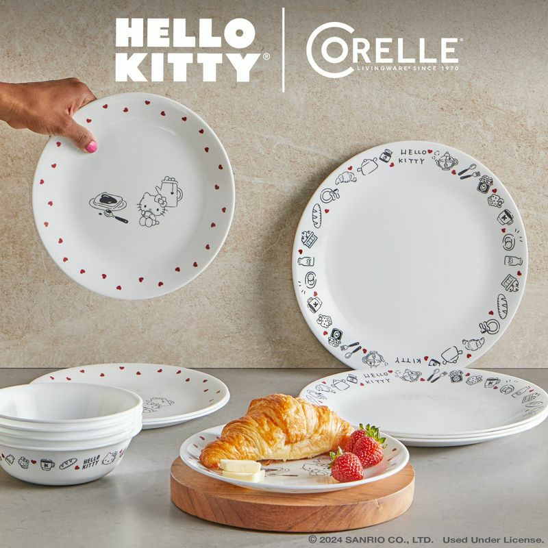 コレールハローキティ食器4組12点セットディナーウェアアメリカ製CorelleHelloKitty,VeryDelicious12-pieceDinnerwareSet,Servicefor4