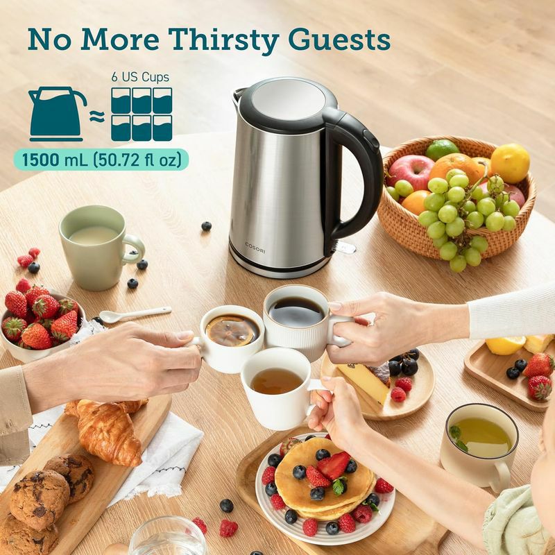 熱くならない電気ケトル1.5LステンレスセキュラSecuraDoubleWallStainlessSteelElectricKettleWaterHeaterforTeaCoffeew/AutoShut-OffandBoil-DryProtection,1.5L/1.6Qt家電