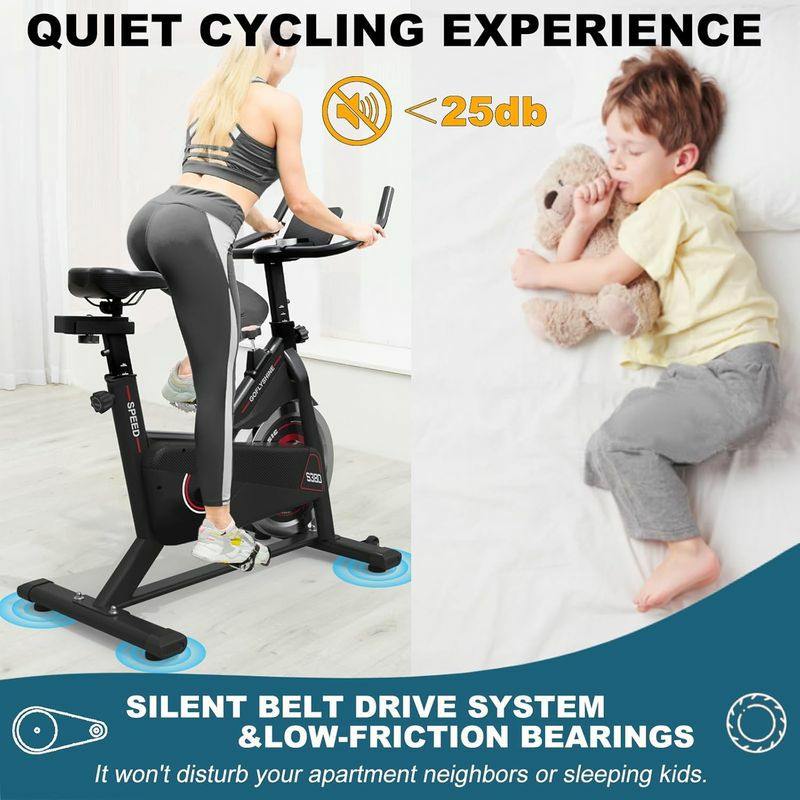 フィットネスバイクエアロバイクエクササイズバイクフライホイール静音ホームジムトレーニングPYHIGHIndoorCyclingBikeBeltDriveStationaryBicycleExerciseBikeswithLCDMonitorforHomeCardioWorkoutBikeTraining-Black
