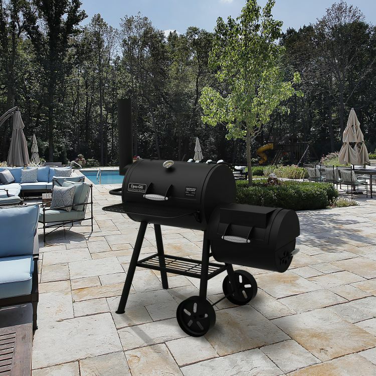 大型チャコールグリルオフセットスモーカー炭焼燻製バーベキューDyna-GloSignatureSeriesBarrelCharcoalGrillandOffsetSmokerDGSS730CBO-D-KIT