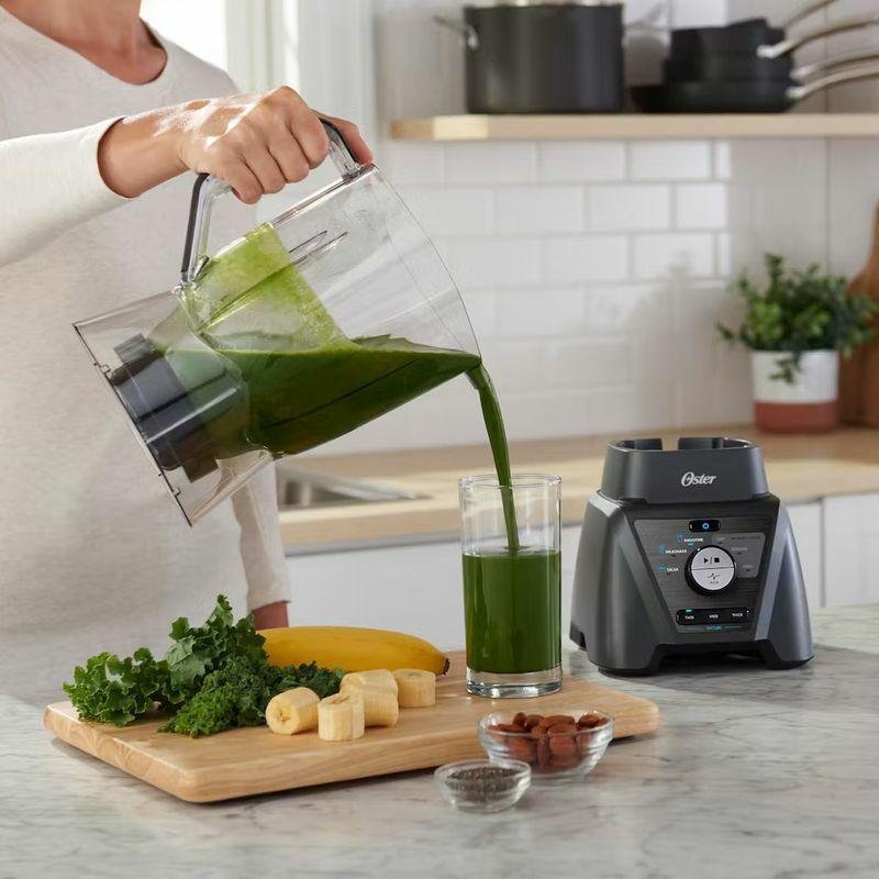 テクスチャーセレクトブレンダー1.4Lガラスジャータンブラー付オスターOsterTextureSelect64oz.3SpeedSilver1200-WattAllMetalDrivePlasticJarBlender9Settings家電