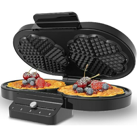 ハート型ワッフルメーカーPTFEPFOAフリーEuroCuisineWM520EcoFriendlyHeartShapedWaffleMaker-PTFEandPFOAFreeNonStickPlates,Silver家電